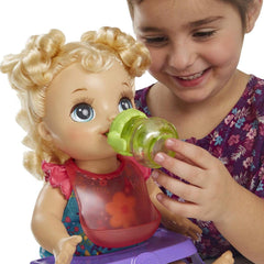 Baby Alive Happy Hungry Baby Blond Curly Hair Doll, Makes 50+ Sounds and Phrases, Eats and Poops, Drinks and Wets