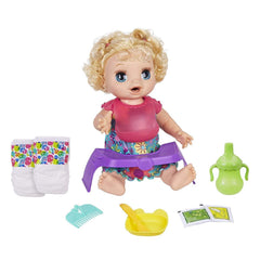 Baby Alive Happy Hungry Baby Blond Curly Hair Doll, Makes 50+ Sounds and Phrases, Eats and Poops, Drinks and Wets