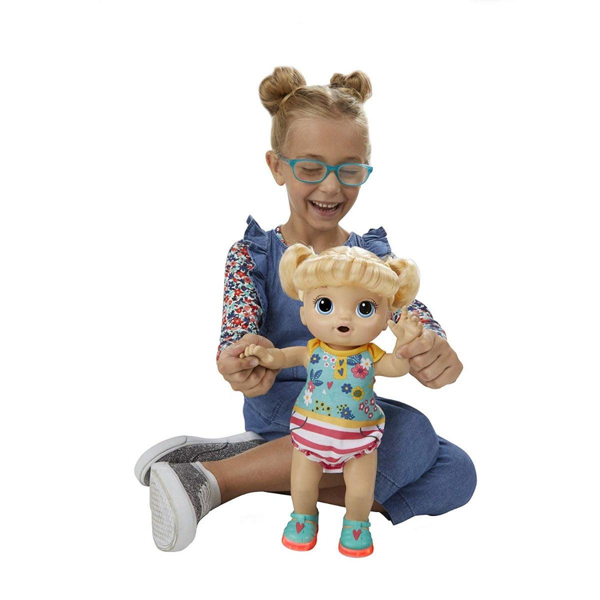 Buy Baby Alive Step Ao N n Giggle Baby Blonde Hair Doll with Light up Shoes Responds with 25 Sounds and Phrases Drinks and Wets Online at Best Price in India FunCorp