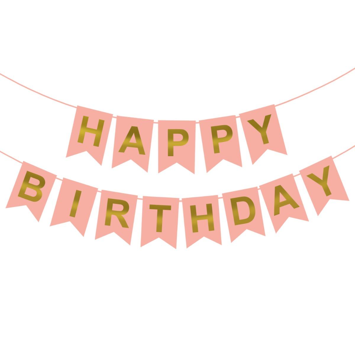 PartyCorp Baby Pink & Gold Happy Birthday Printed Wall Banner Decoration for All Ages, Birthday Party Supplies