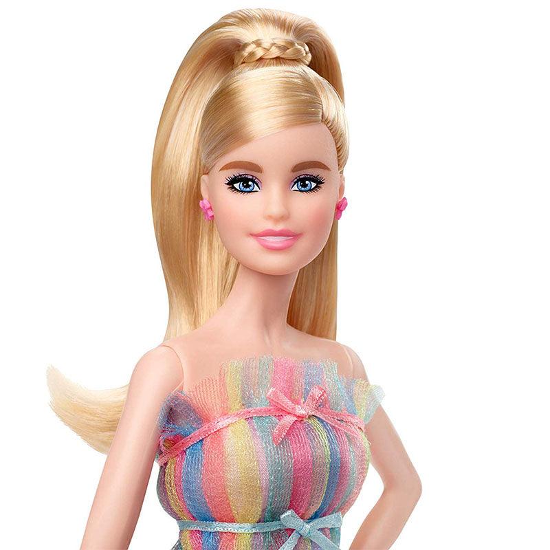 Barbie Signature Birthday Wishes Doll, Blonde in Rainbow Dress
