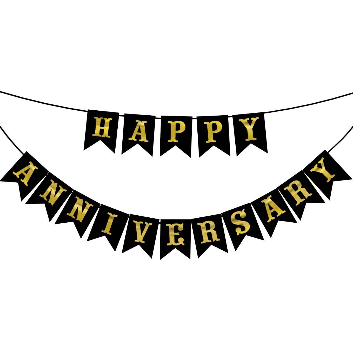 PartyCorp Black & Gold Happy Anniversary Printed Wall Banner Decoration Set