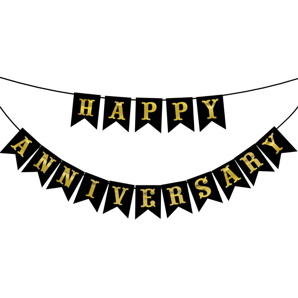 PartyCorp Black & Gold Happy Anniversary Printed Wall Banner Decoration Set