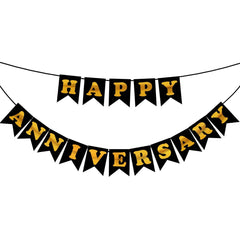 PartyCorp Black & Gold Happy Anniversary Printed Wall Banner Decoration Set
