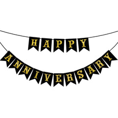 PartyCorp Black & Gold Happy Anniversary Printed Wall Banner Decoration Set