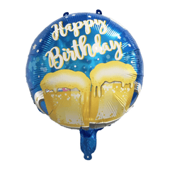 PartyCorp Happy Birthday Champagne Glass Cheers and Stars Gold and Blue Balloon Bouquet, Birthday Decoration Set for Adults, DIY Pack of 5