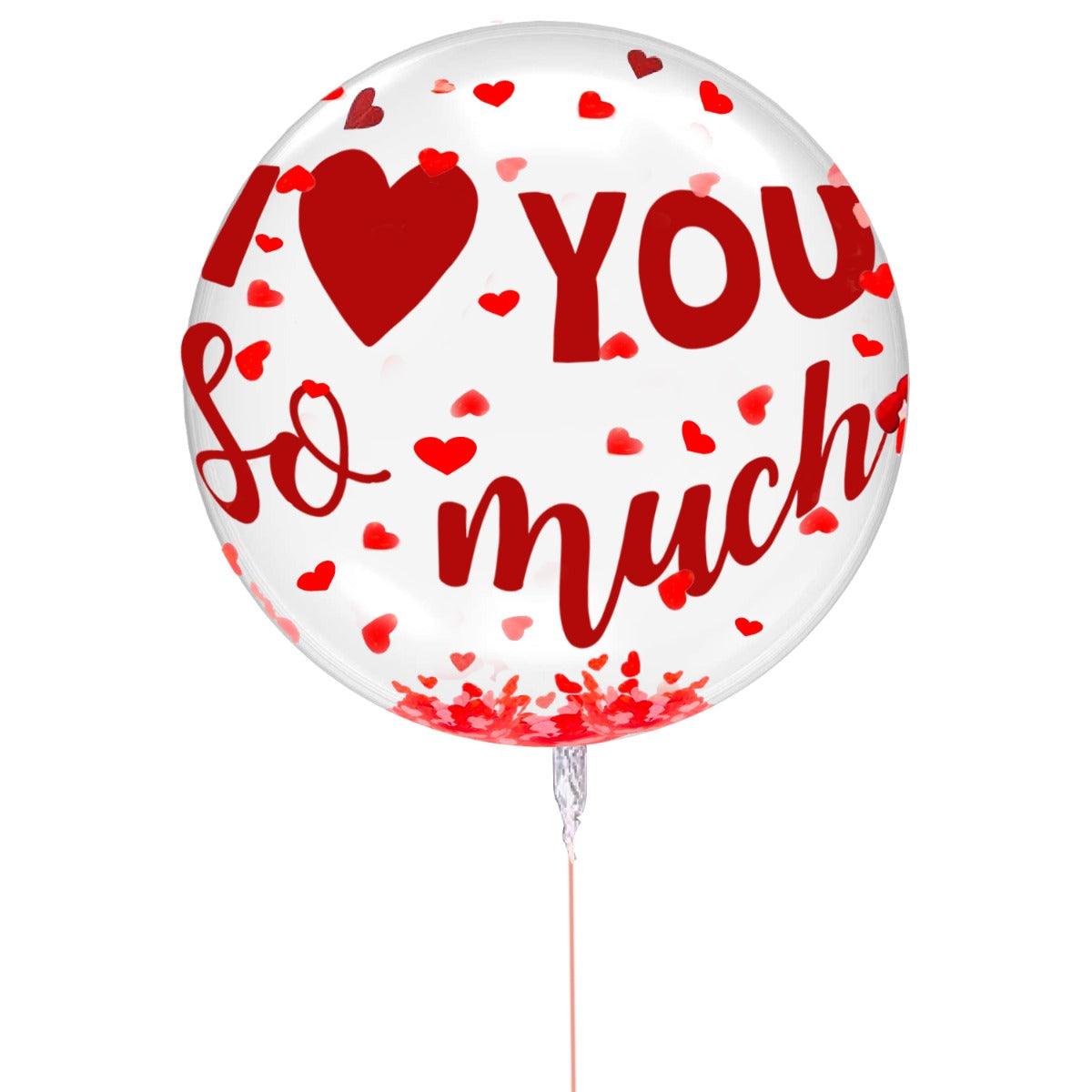 PartyCorp Round Tranparent Confetti BOBO Balloon With I Love You Sticker For Party Decoration, 1 pc