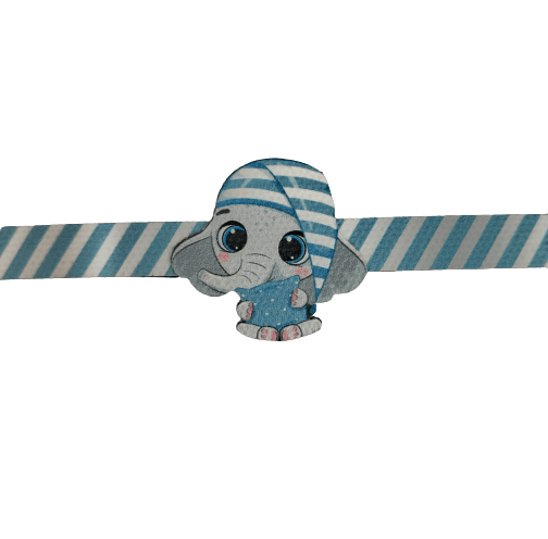 Canvas Design Baby Elephant With Blue Stripes Blue Rakhi/Band For Kids Ages 3-12 Years