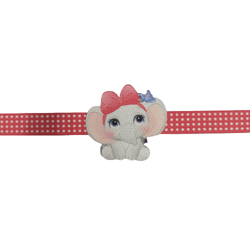 Canvas Design Baby Elephant With Polka Dots Pink Rakhi/Band For Kids Ages 3-12 Years