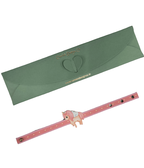 Canvas Design Unicorn Baby Pink Rakhi/Band For Kids Ages 3-12 Years
