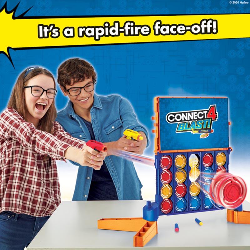 Connect 4 Blast! Game; Powered by Nerf; Includes Nerf Blasters and Nerf  Foam Darts; Game for Kids Ages 8 and up