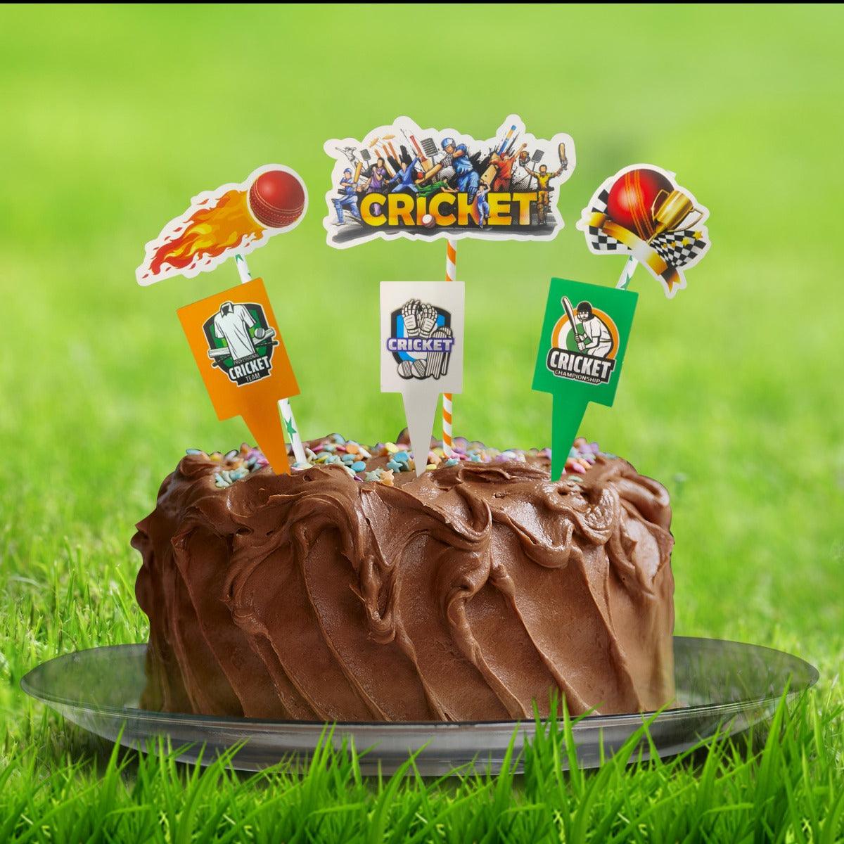 PartyCorp Cricket Themed Printed Paper Cake Topper, Pack Of 6