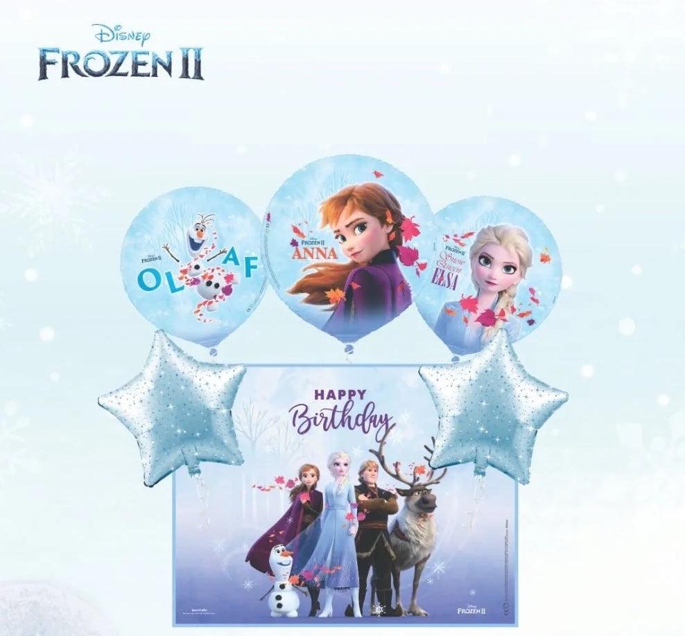 Disney Frozen Happy Birthday Set - Pack of 6 - 3 Round and 1 Banner and 2 Star