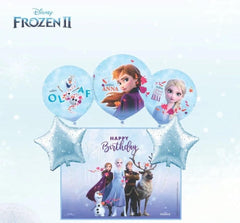 Disney Frozen Happy Birthday Set - Pack of 6 - 3 Round and 1 Banner and 2 Star