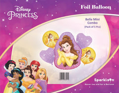 Disney Princess Beauty and The Beast Belle Set, Pack of 5 Foil Balloons - 2 Round, 1 Mini Cutout and 2 Heart