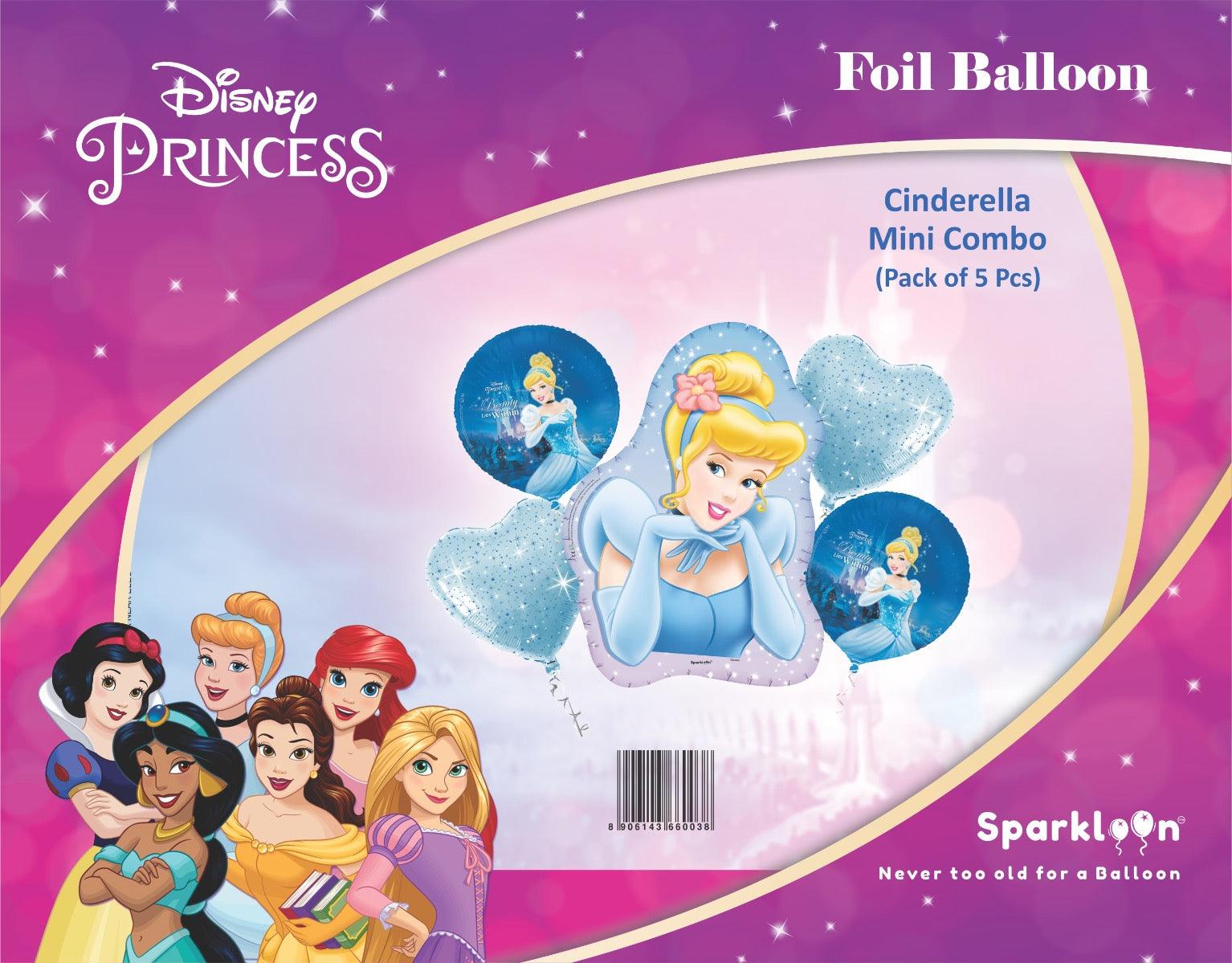 Disney Princess Cinderella Set, Pack of 5 Foil Balloons - 2 Round, 1 Mini Cutout and 2 Heart