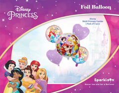 Disney Princess Multi Princess Transparent Set, Pack of 5 Balloons - 2 Round, 1 Transparent and 2 Heart