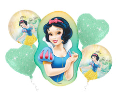 Disney Princess Snow White Set, Pack of 5 Foil Balloons - 2 Round, 1 Mini Cutout and 2 Heart