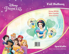 Disney Princess Snow White Set, Pack of 5 Foil Balloons - 2 Round, 1 Mini Cutout and 2 Heart