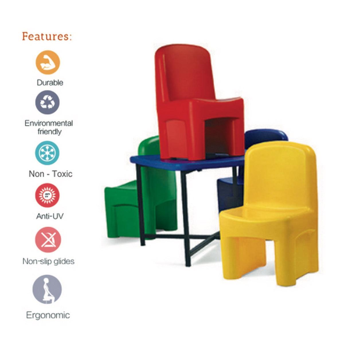 Ok Play Genius Group Set Of Four Chair And Table Classroom Furniture For Class 1 & 2, Perfect For Home And School, Blue, 2 to 4 Years