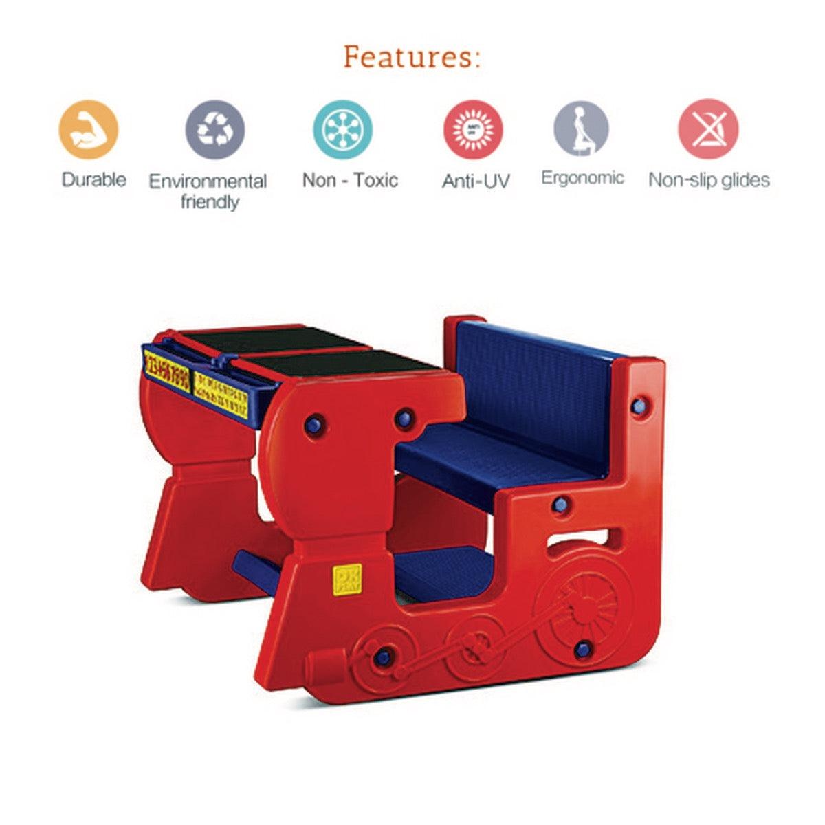 Ok Play Fun On Wheel, Double Desk N Chair Set For Kids, Perfect For Home And School, Red & Blue, 2 to 4 Years