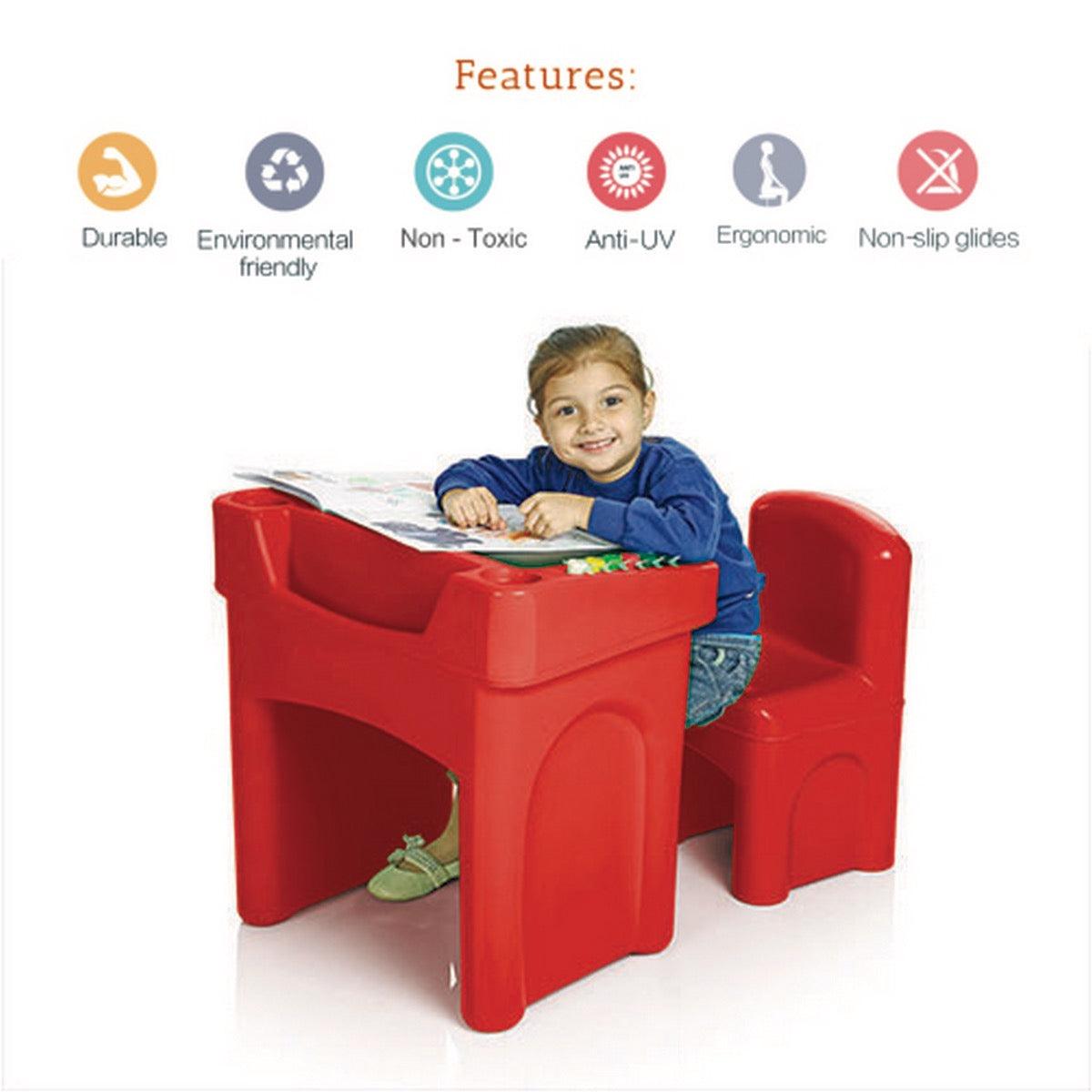 Ok Play Little Master Red Chair & Table Set For Kids, Perfect For Home And School, Red, 2 to 4 Years