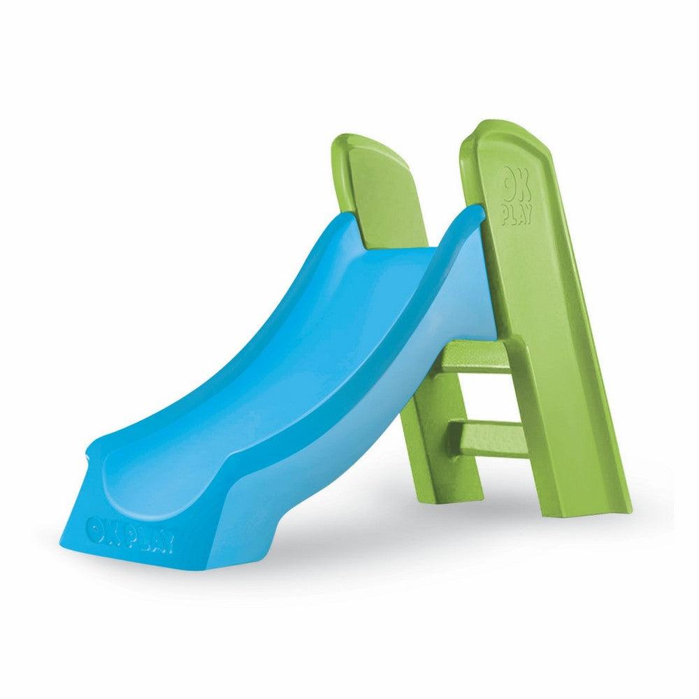 Ok Play Slide Ladder, Kids & Babies Slide, Garden And School Toy Home Slides Indoor & Outdoor Slider For Childrens,Blue & Parrot Green, 1 To 2 Years