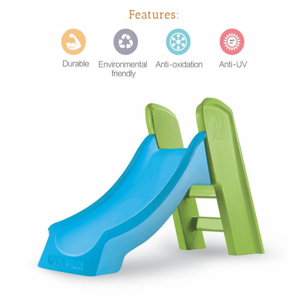 Ok Play Slide Ladder, Kids & Babies Slide, Garden And School Toy Home Slides Indoor & Outdoor Slider For Childrens,Blue & Parrot Green, 1 To 2 Years