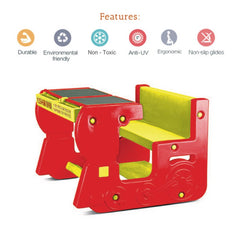 Ok Play Fun On Wheel, Double Desk N Chair Set For Kids, Perfect For Home And School, Red & Yellow, 2 to 4 Years