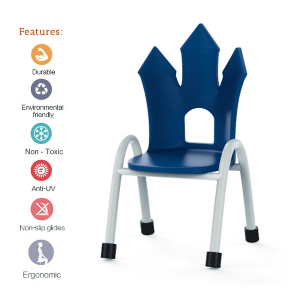 Ok Play Castle Chair, Study Chair, Sturdy And Durable Chair, Plastic Chair, Perfect For Home, Creches And School, Blue, 5 to 10 Years, Height 12 Inches