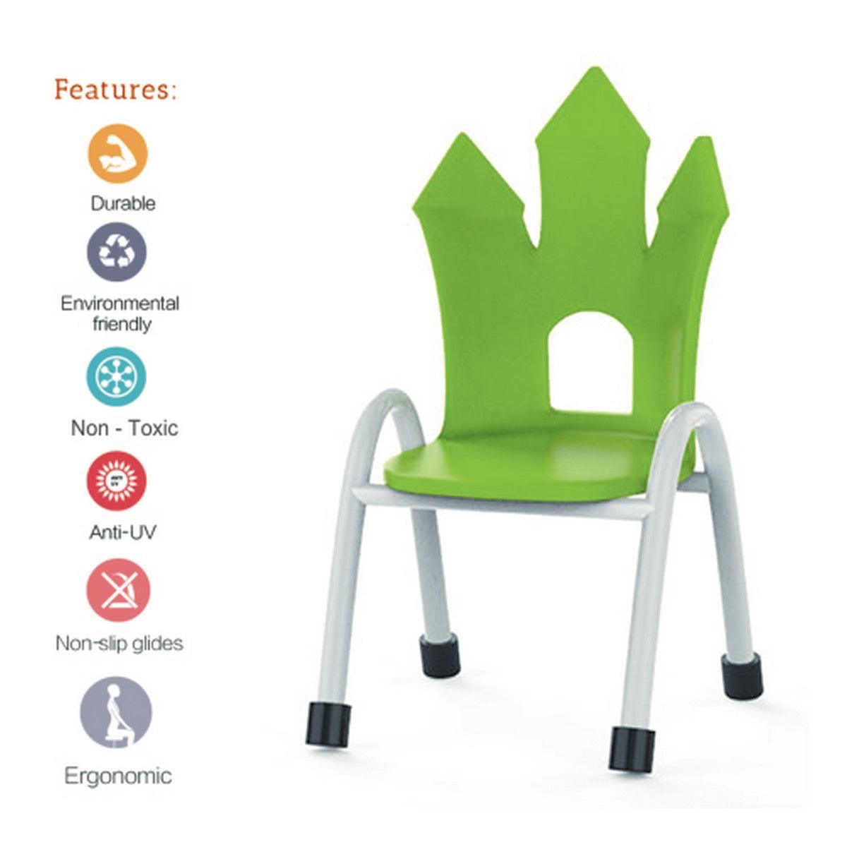 Ok Play Castle Chair, Study Chair, Sturdy And Durable Chair, Plastic Chair, Perfect For Home, Creches And School, Green, 2 to 4 Years, Height 8 Inches