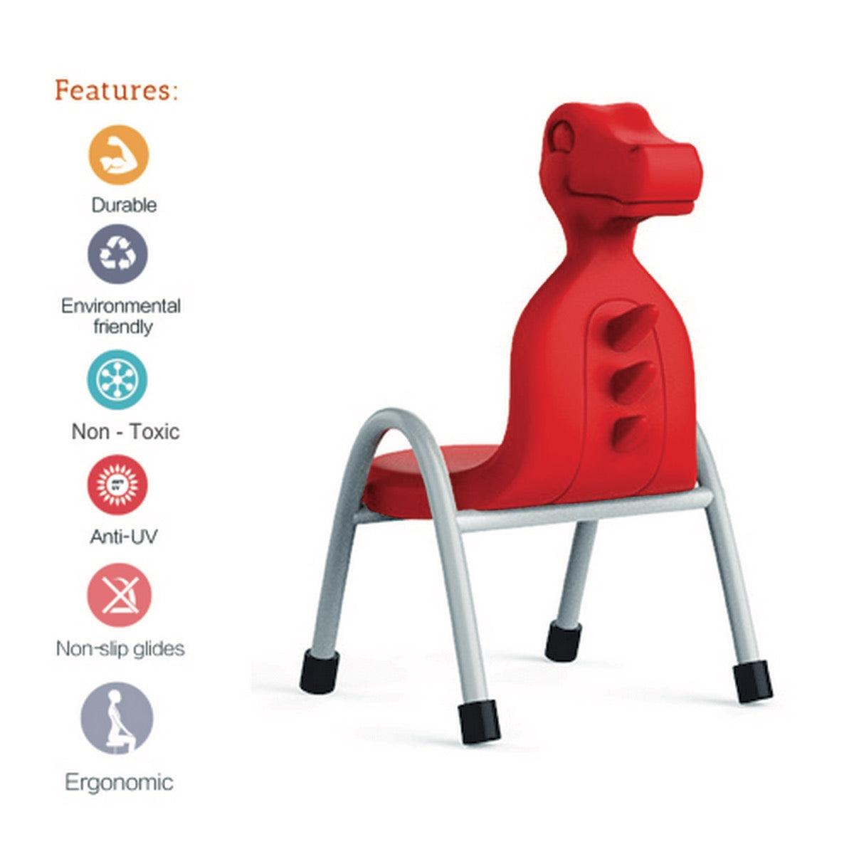 Ok Play Dino Chair, Study Chair, Sturdy And Durable Chair, Plastic Chair, Perfect For Home, Creches And School, Red, 5 to 10 Years, Height 10 Inches