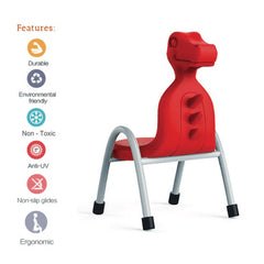 Ok Play Dino Chair, Study Chair, Sturdy And Durable Chair, Plastic Chair, Perfect For Home, Creches And School, Red, 5 to 10 Years, Height 14 Inches