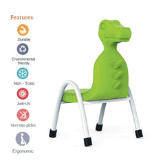 Ok Play Dino Chair, Study Chair, Sturdy And Durable Chair, Plastic Chair, Perfect For Home, Creches And School, Green, 5 to 10 Years, Height 14 Inches