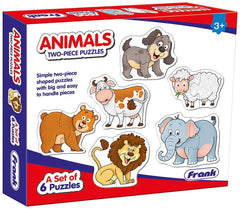 Frank Animals Puzzles - A Set of 6 Two-Piece Shaped Jigsaw Puzzles for 3 Year Old Kids and Above