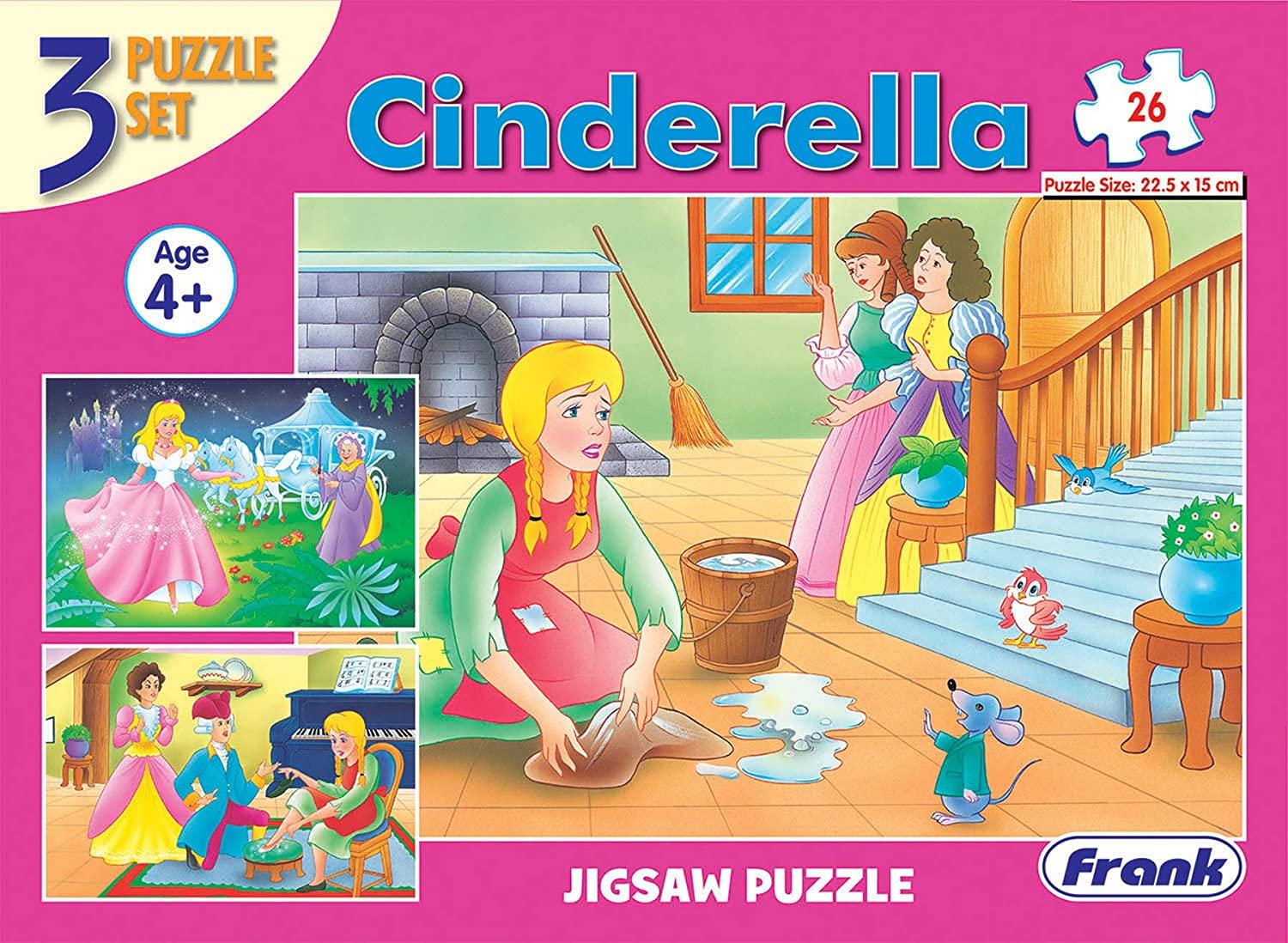 Frank Cinderella 3 in 1 Puzzle - A Set of 3 26 Pc Jigsaw Puzzles for 4 Year Old Kids and Above