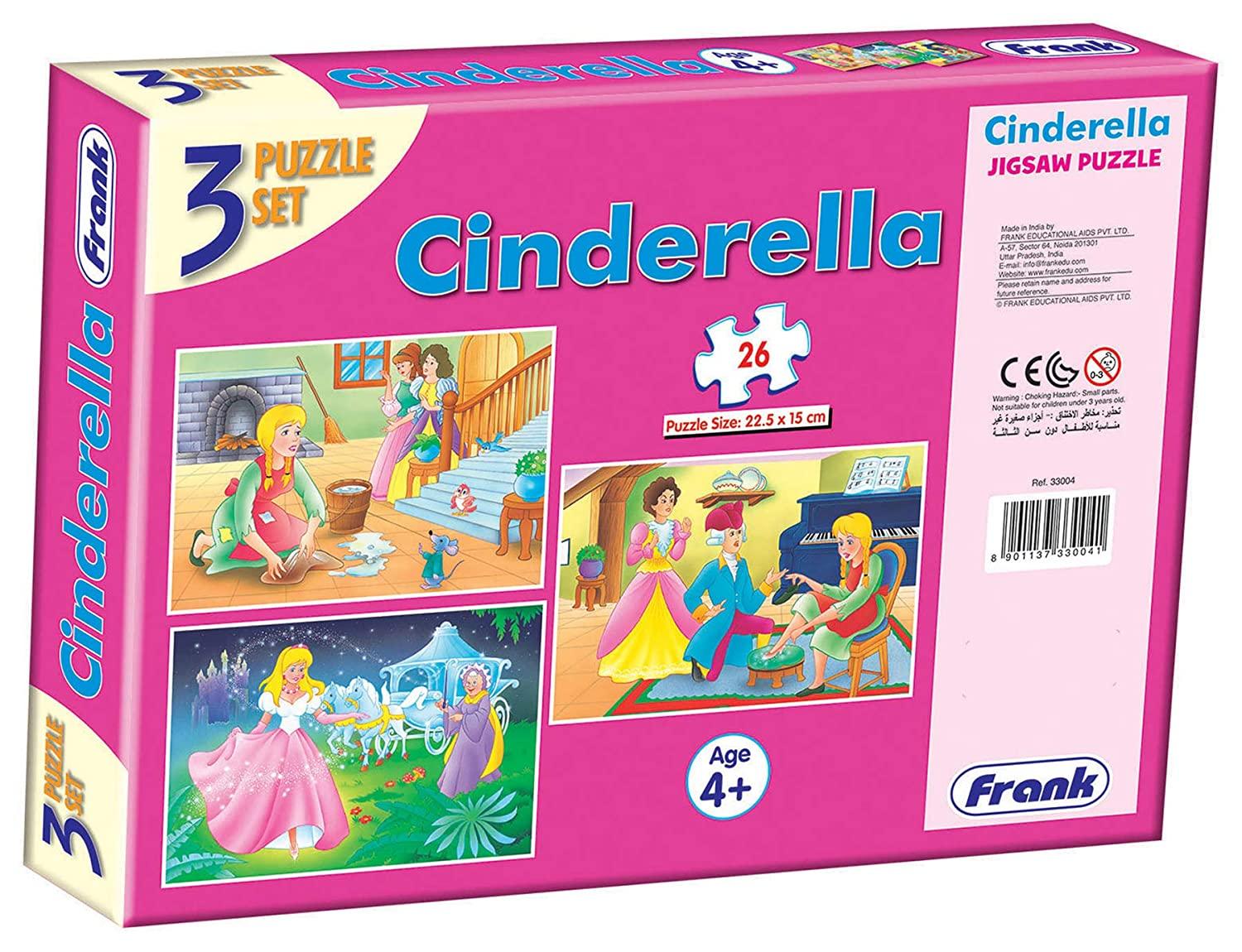 Frank Cinderella 3 in 1 Puzzle - A Set of 3 26 Pc Jigsaw Puzzles for 4 Year Old Kids and Above