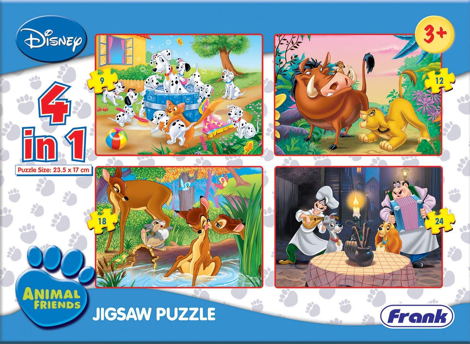 Frank Disney Animal Friends 4 in 1 Puzzles - A Set of 4 Jigsaw Puzzles for 3 Year Old Kids and Above