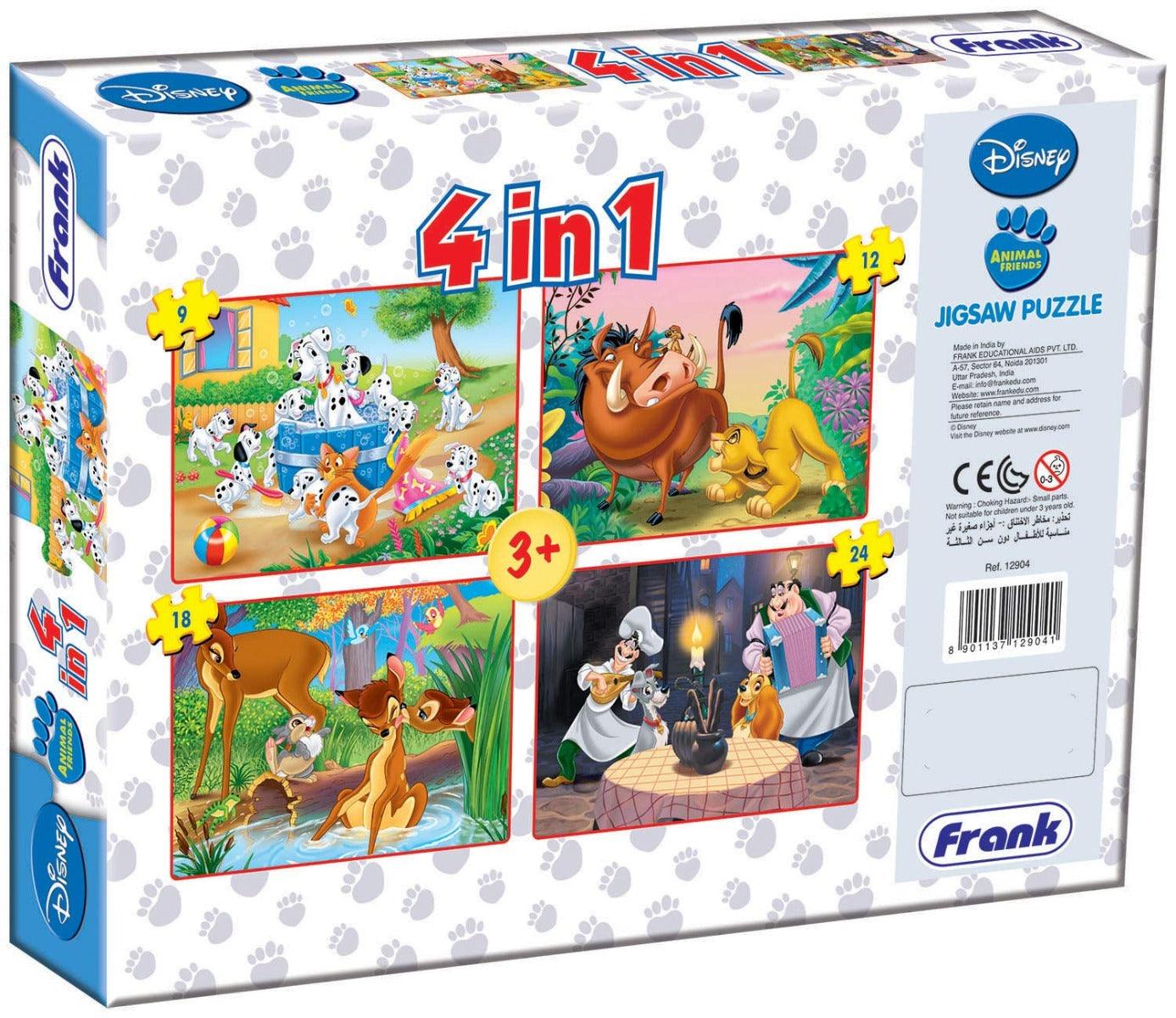 Frank Disney Animal Friends 4 in 1 Puzzles - A Set of 4 Jigsaw Puzzles for 3 Year Old Kids and Above