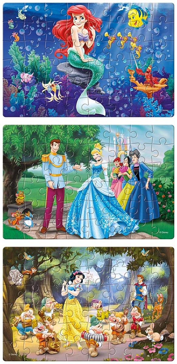 Frank Disney Princess 3 Puzzles in 1 - A Set of 3 48 Pc Jigsaw Puzzles for 5 Year Old Kids and Above