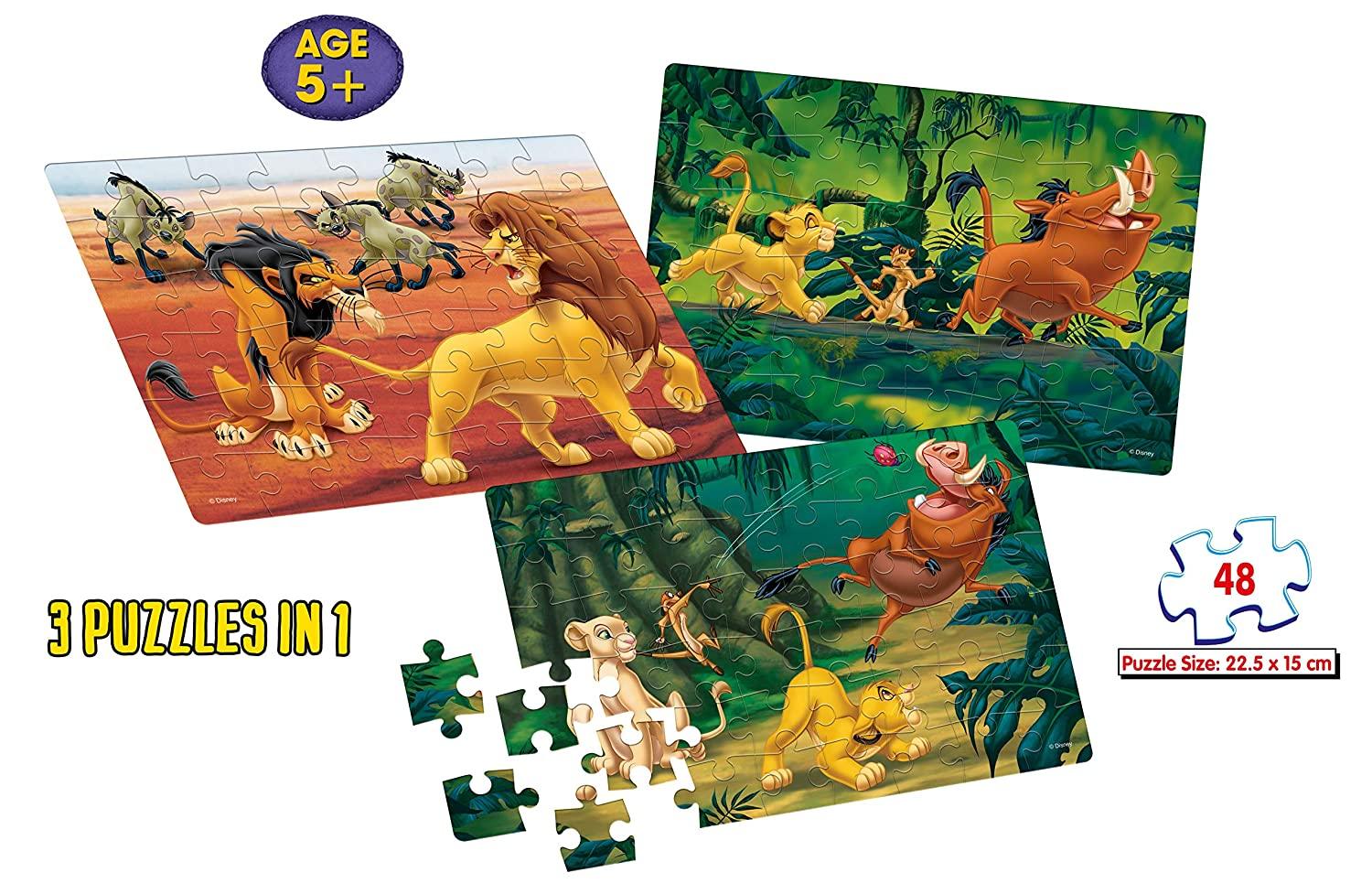 Frank Disney The Lion King 3 Puzzles in 1 - A Set of 3 48 Pc Jigsaw Puzzles for 5 Year Old Kids and Above