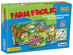 Frank Farm Frolic ‚Äö√Ñ√¨ 4 Puzzle Boards, 24 Animal Pieces, 1 Spinner Board, Early Learner Educational Puzzle Set