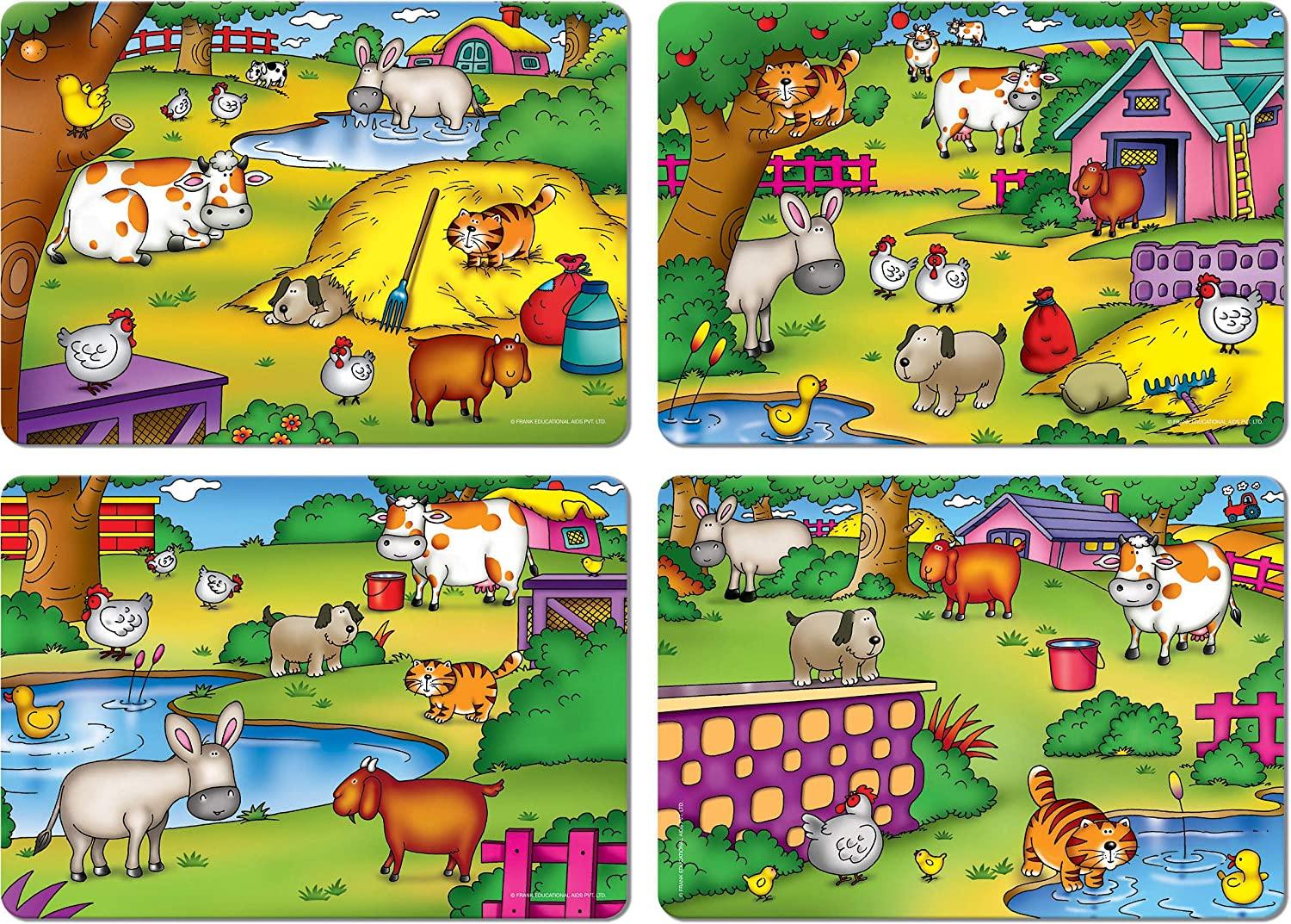 Frank Farm Frolic ‚Äö√Ñ√¨ 4 Puzzle Boards, 24 Animal Pieces, 1 Spinner Board, Early Learner Educational Puzzle Set