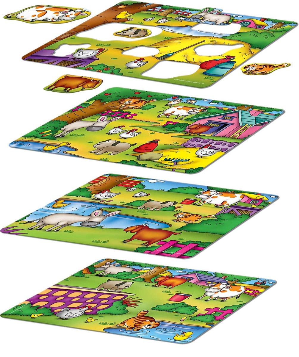 Frank Farm Frolic ‚Äö√Ñ√¨ 4 Puzzle Boards, 24 Animal Pieces, 1 Spinner Board, Early Learner Educational Puzzle Set