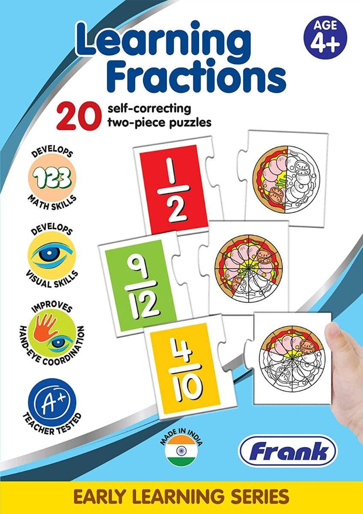 Frank Learning Fractions Puzzle 40 Pieces, 20 Self-Correcting 2-Piece Puzzles for Ages 4 & Above