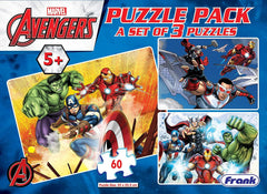Frank Marvel Avengers Puzzle Pack - A Set of 3 60 Pc Jigsaw Puzzles for 5 Year Old Kids and Above