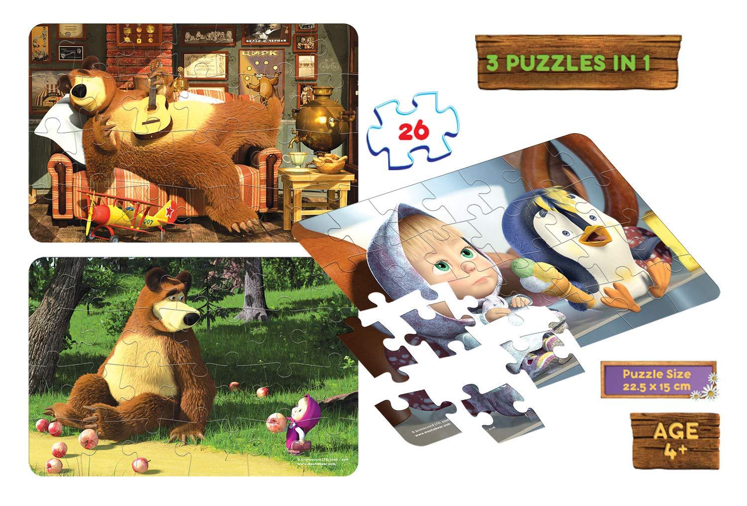 Frank Masha And The Bear 3 In 1 Puzzle For 4 Year Old Kids And Above