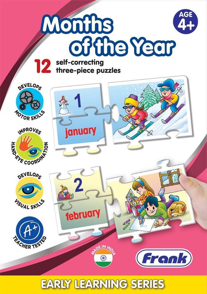 Frank Months of The Year 36 Pieces, 12 Self-Correcting 3-Piece Puzzles for Ages 4 &amp; Above