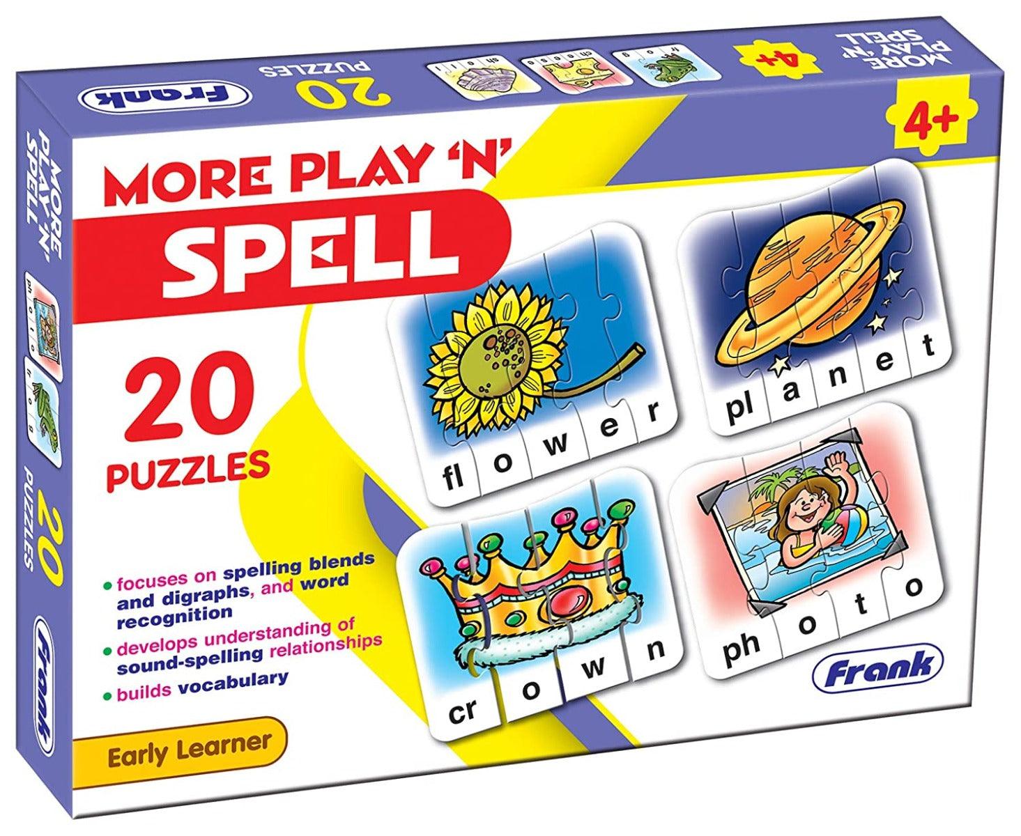Frank More Play ‚Äö√Ñ√≤n' Spell Puzzle ‚Äö√Ñ√¨ 20 Self-Correcting Puzzles, Early Learner Educational Jigsaw Puzzle Sets with Images