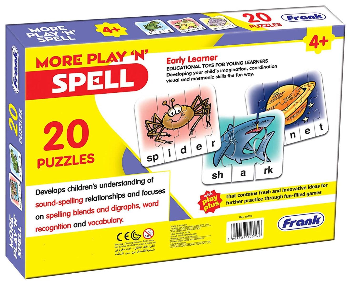 Frank More Play ‚Äö√Ñ√≤n' Spell Puzzle ‚Äö√Ñ√¨ 20 Self-Correcting Puzzles, Early Learner Educational Jigsaw Puzzle Sets with Images